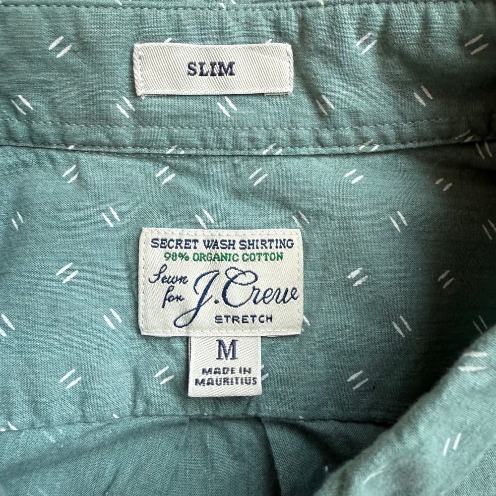 J.Crew Mens Slim Secret Wash Stretch Shirt Green Dash Print AM362 Size M - Picture 2 of 9